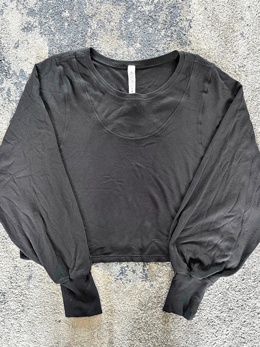 Lululemon Black Ribbed Modal Long Sleeve Top Size 10